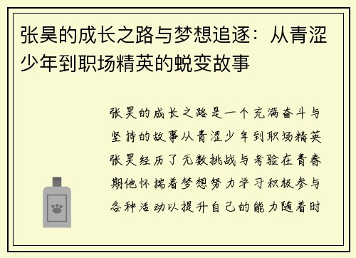 张昊的成长之路与梦想追逐：从青涩少年到职场精英的蜕变故事